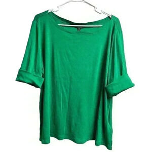 Lauren Ralph Lauren Green Cuff Elbow Sleeve Boat Neck Embroidered Top Size 2X